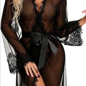 Black lace robe, full length, size L with a slim fit. New with tags.